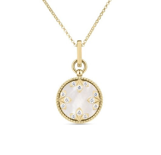 Roberto Coin 18K YELLOW GOLD VENETIAN MEDALLIONS MEDIUM DIAMOND AND MOTHER OF PEARL NECKLACE