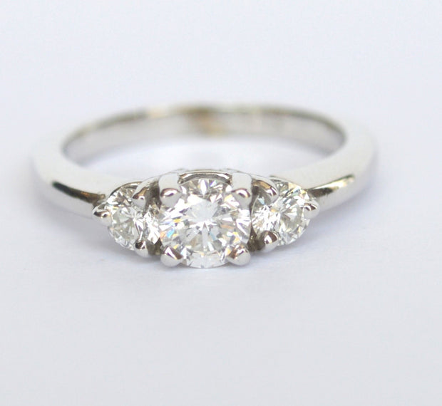 14K White Gold Three Stone Diamond Engagement Ring