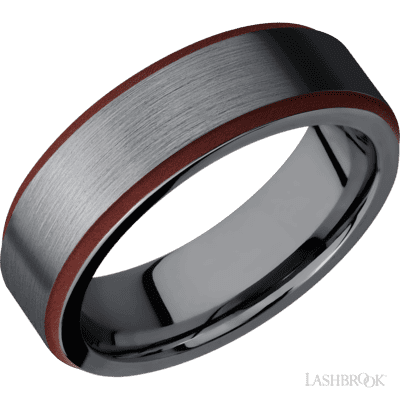 7 Mm Wide/Flat Grooved Edges/Tantalum Band With Two 1 Mm Edge Inlays Of Crimson