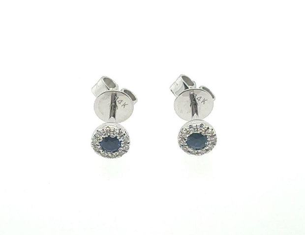 14K White Gold Diamond Sapphire Stud Earrings