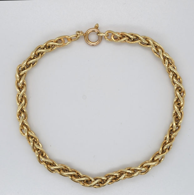 14K Yellow Gold Wheat Chain Style Bracelet