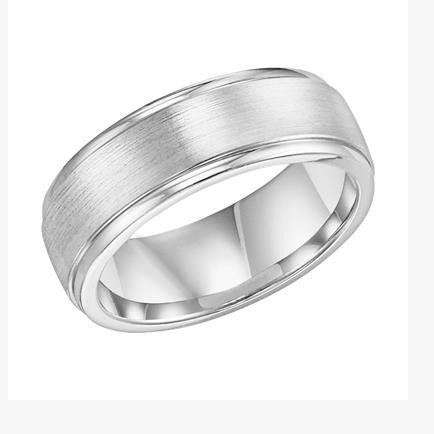 14K White Gold Comfort Fit Goldman Luxe  Wedding Band Featuring Brushed Finish And Polished Edge