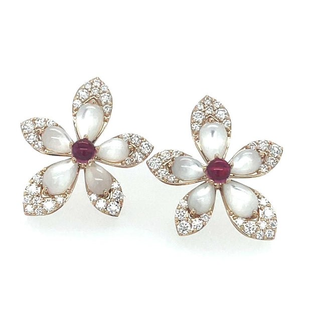 Roberto Coin 18K Tiare Mother of Pearl, Rubellite, and diamond Earrings