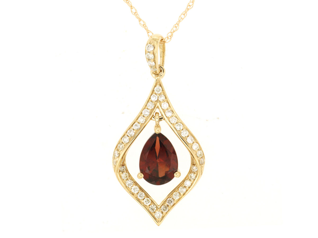 14K Yellow Gold Garnet Diamond Pendant