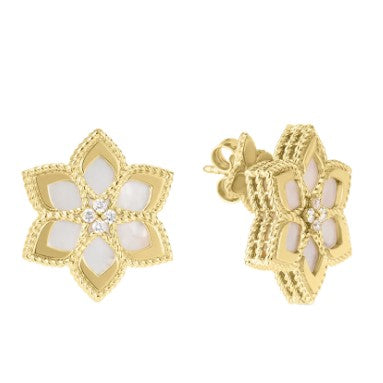 Roberto Coin 18K YELLOW GOLD VERNAZZA DIAMOND & MOTHER OF PEARL FLOWER STUD EARRINGS