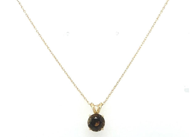 14K Yellow Gold Round Salmon Tourmaline Pendant Necklace