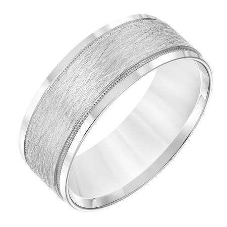 14K White Gold Comfort Fit Goldman Luxe Wedding Band Featuring Wire Finish And Milgrain Accents