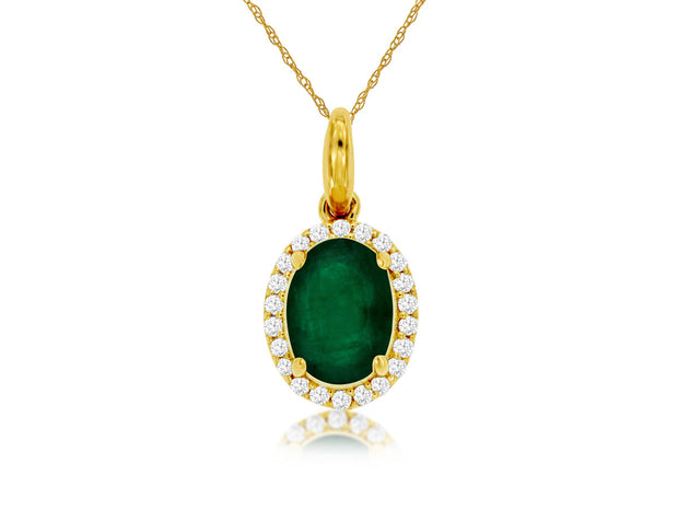 14K Yellow Gold Emerald and Diamond Pendant