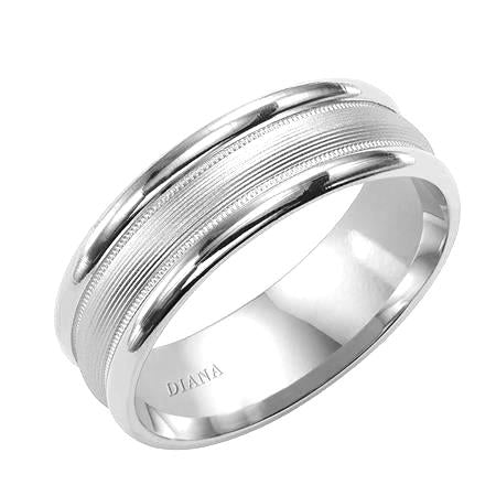 14K White Gold Comfort Fit Goldman Luxe Wedding Band Featuring Brushed Finish And Rolled Edge