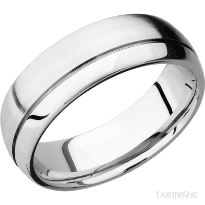 Lashbrook 7 Mm Wide Domed With Off Center Accent Groove 14K White Gold Band
