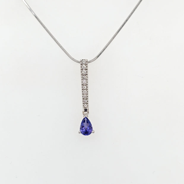 Estate 14K Diamond Tanzanite Drop Pendant
