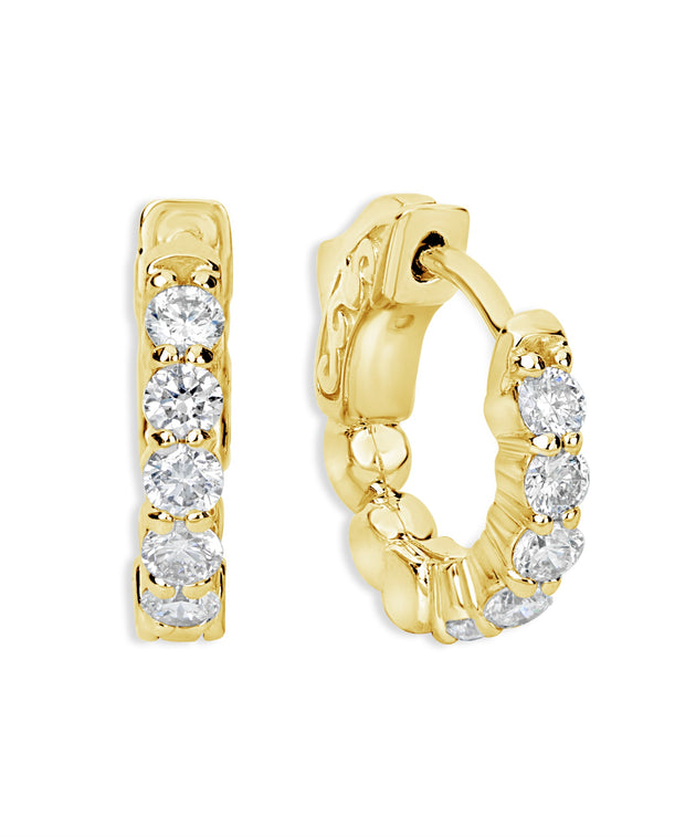 14K Yellow Gold Diamond Huggie Earrings