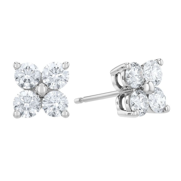 14K White Gold Cluster Earrings