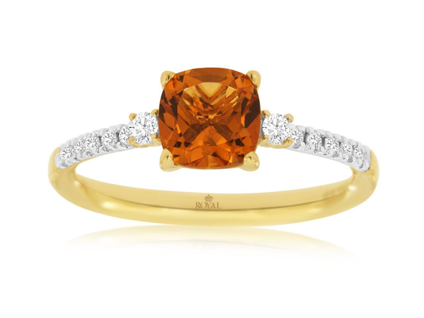 14K Yellow Gold Citrine And Diamond Fashion Ring
