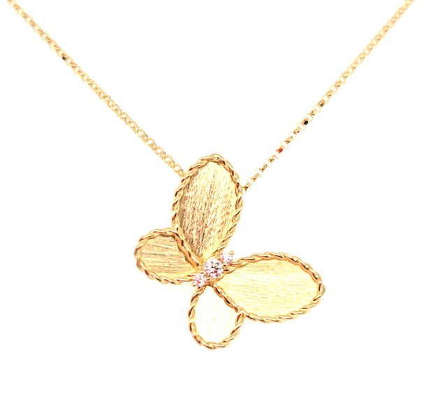 18K YELLOW GOLD Roberto Coin  JASMINE DIAMOND & SATIN FINISH BUTTERFLY NECKLACE