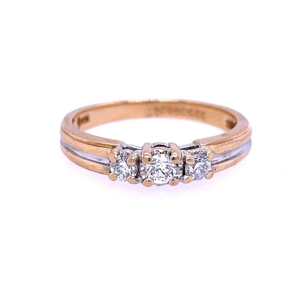 14k Two-Toned Estate Diamond Three Stone Ring