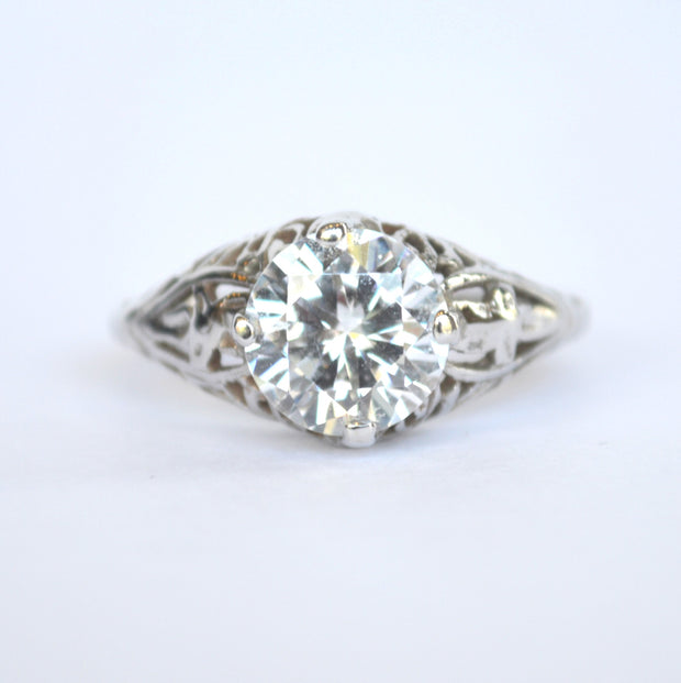 14k White Gold Antique Style Diamond Engagement Ring
