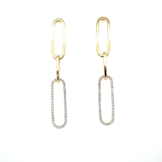 14K Yellow Gold Paperclip Link Drop Earring With Bottom Diamond Links Featuring .65Ct Round Diamonds