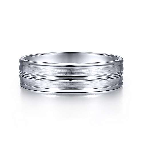 14K White Gold Gabriel & Co. Wedding Band Featuring Diamond Cut Channel Detail