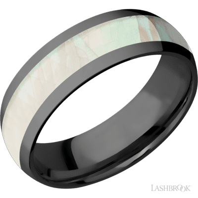 Lashbrook 7 Mm Wide/Domed/Zirconium Band With One 4 Mm Centered Inlay Of Freshwater Mother Of Pearl