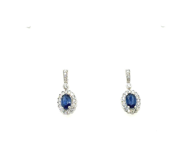 14K White Gold Sapphire and Diamond Drop Earrings
