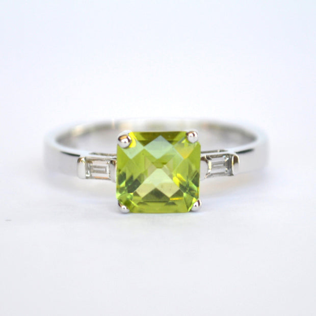 14k White Gold Peridot and Diamond Ring