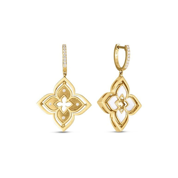 ROBERTO COIN 18K YELLOW GOLD VENETIAN PRINCESS PIROUETTE DIAMOND & MOTHER OF PEARL FLOWER DROP EARRINGS