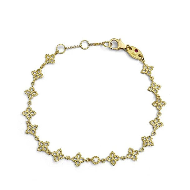 18K YELLOW GOLD PRINCIPESSA DIAMOND & FLOWER LINK BRACELET