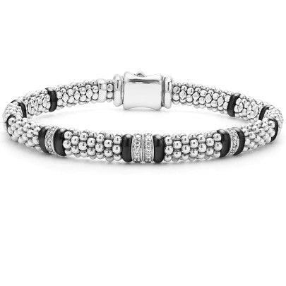 Lagos Black Caviar Four Station Diamond Caviar Bracelet