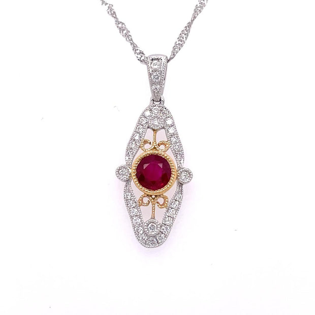14k White Gold Ruby and Diamond pendant