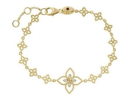 Roberto Coin 18K YELLOW GOLD PRINCIPESSA FLOWER CHAIN & DIAMOND FLOWER CHARM BRACELET