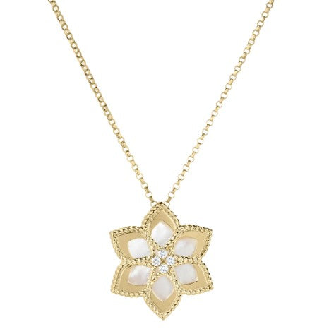 Roberto Coin 18K YELLOW GOLD VERNAZZA DIAMOND & MOTHER OF PEARL FLOWER NECKLACE