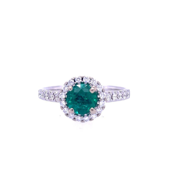14k white Gold Diamond and Emerald Gemstone Ring