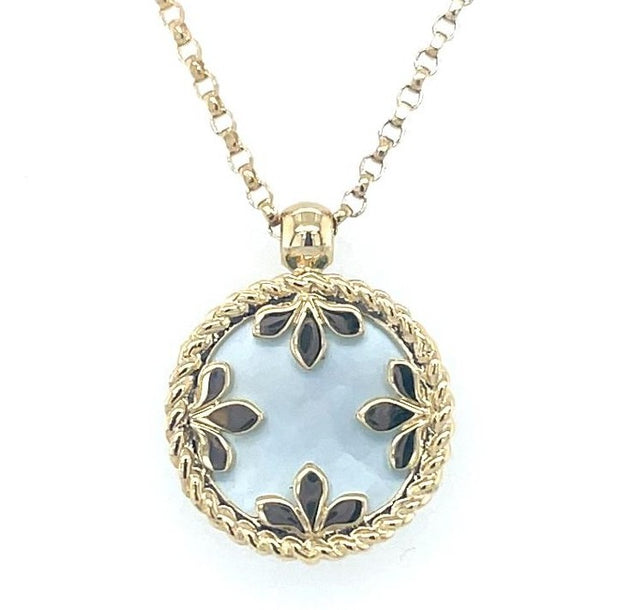 18K YELLOW GOLD VENETIAN MEDALLIONS SMALL DIAMOND AND TURQUOISE NECKLACE