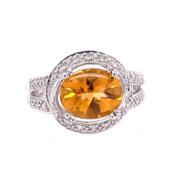 14k White Gold Citrine and Diamond Ring