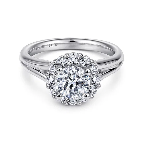 Gabriel & Co 14K White Gold Round Halo Diamond Engagement Ring