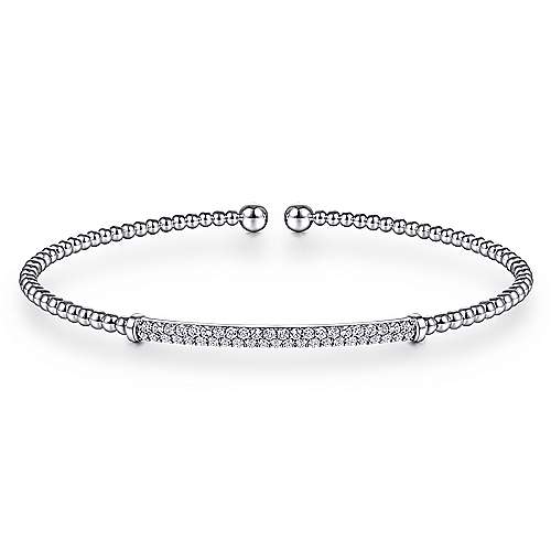 14K White Gold Gabriel & Co. Bujukan Cuff Bracelet Featuring Bar Of Diamonds