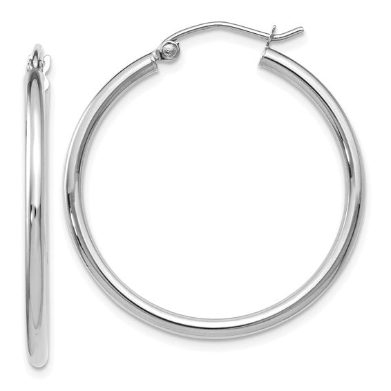 14K White Gold Medium Hoop Earrings