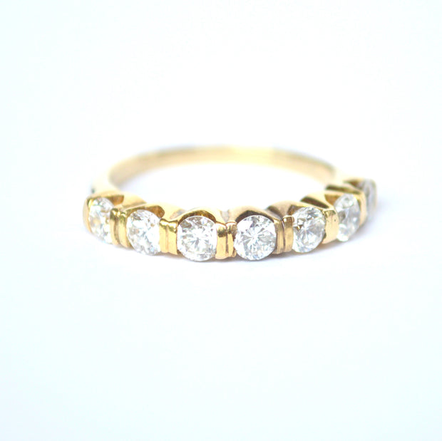 14K Yellow Gold Bar Set Round Diamond Wedding Band