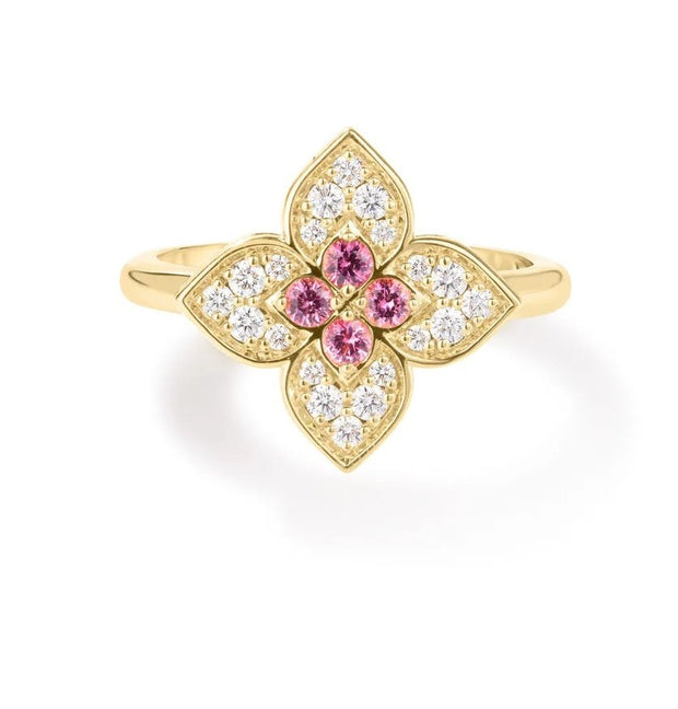 Roberto Coin 18K YELLOW GOLD VENETIAN PRINCESS CARNIVAL DIAMOND & RUBELLITE MEDIUM FLOWER RING