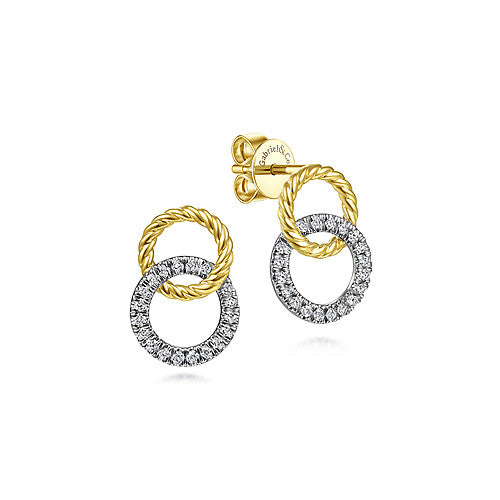 Gabriel & Co. Yellow-white Gold Open Circle Twisted Rope And Diamond Stud Earrings - 0.24