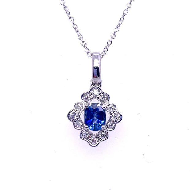 14k White Gold Diamond and Sapphire Pendant