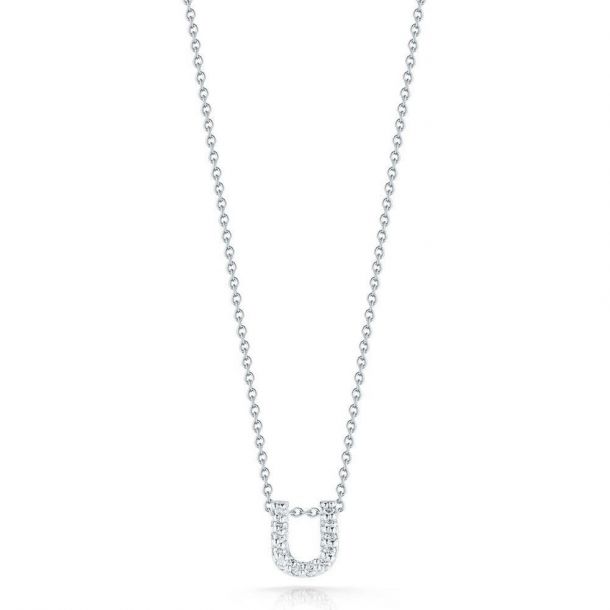 Roberto Coin 18K WHITE GOLD TINY TREASURES DIAMOND LOVE LETTER “U” NECKLACE
