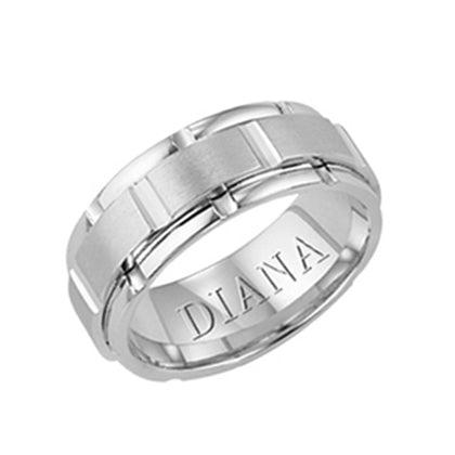14K White Gold Comfort Fit Goldman Luxe Wedding Band Featuring Brushed Finish