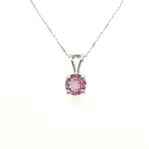 14K White Gold 2.20 Ct Round Pink Topaz Necklace