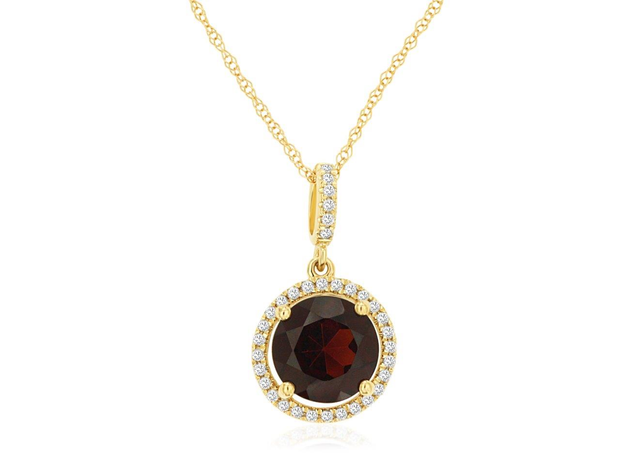 14K Yellow Gold Garnet Diamond Halo Pendant