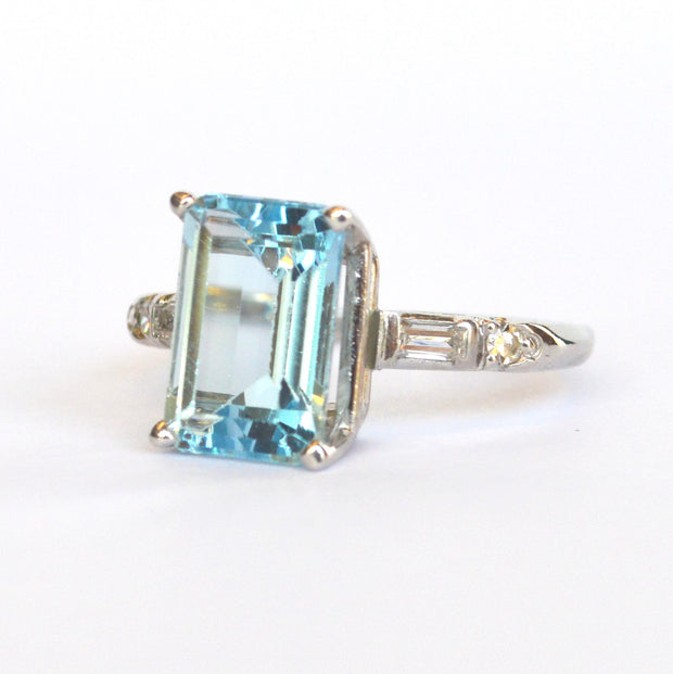 Platinum Aquamarine and Diamond Ring