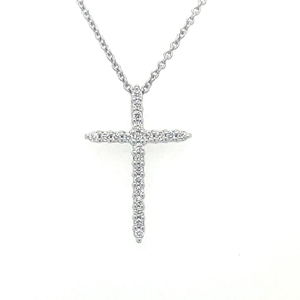 Roberto Coin 18K WHITE GOLD TINY TREASURES DIAMOND SLIVER CROSS NECKLACE