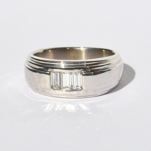 14K White Gold Wide Band Featuring Baguette Diamonds