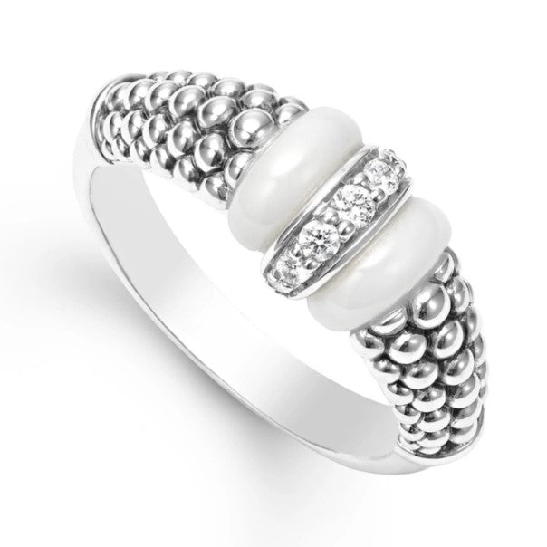LAGOS: White Caviar  Ceramic And Caviar Diamond Ring